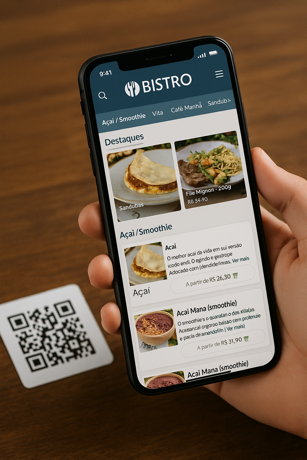 Cardápio digital Real Softwares em smartphone
